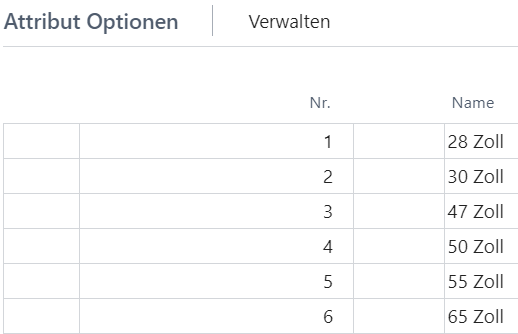 Attributoptionen
