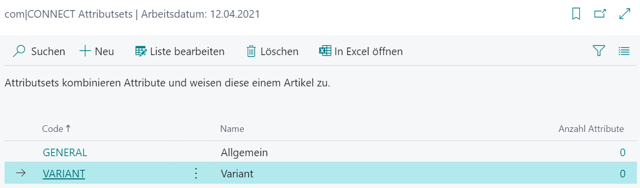 Attributsetübersicht