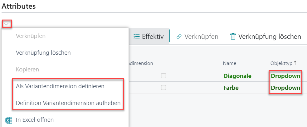 Variantendimension definieren