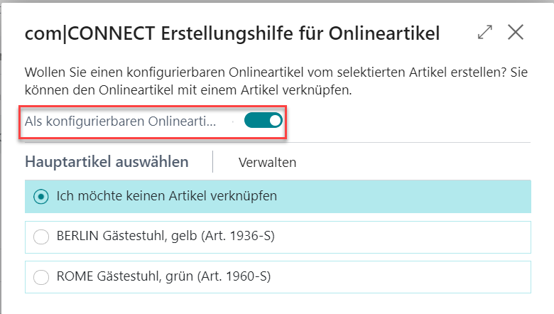 Hauptartikel auswählen