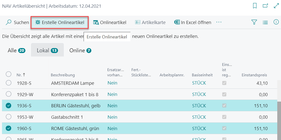 Lokale Artikel auswählen