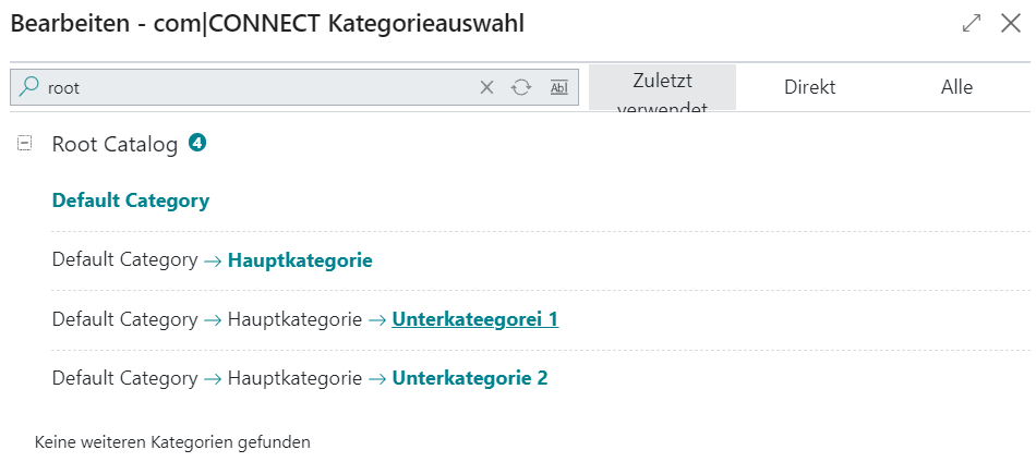 Suchergebnis in der Kategorieauswahl